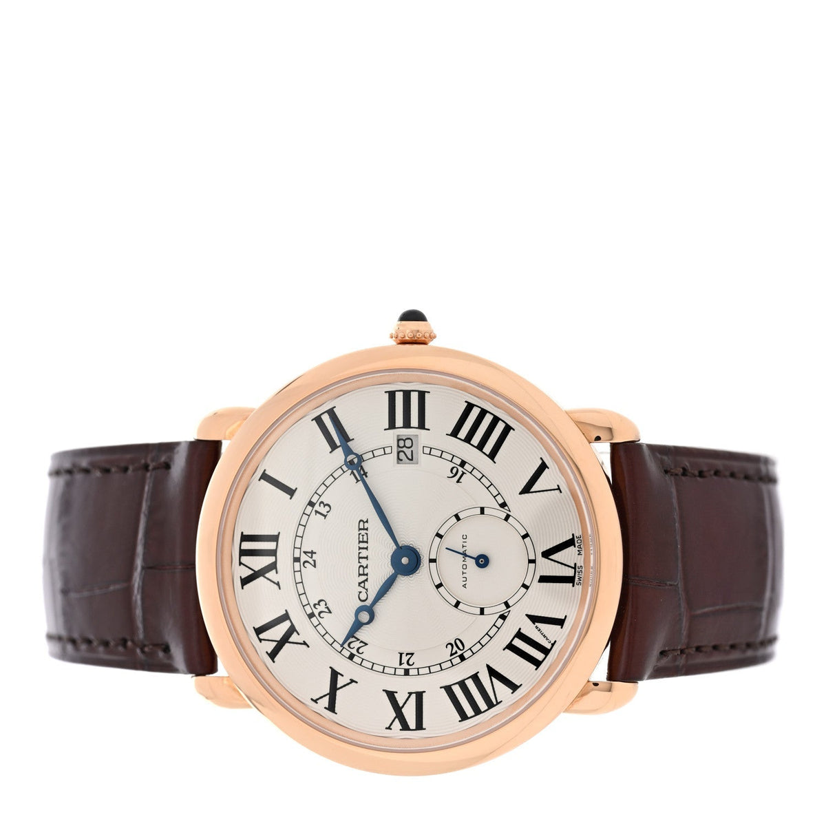 Cartier 18K Pink Gold Alligator 40mm Ronde Louis Automatic Watch Brown