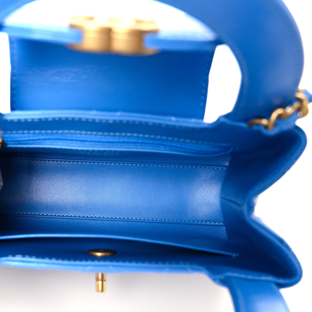 Chanel Shiny Aged Calfskin Quilted Nano Kelly Shopper Blue