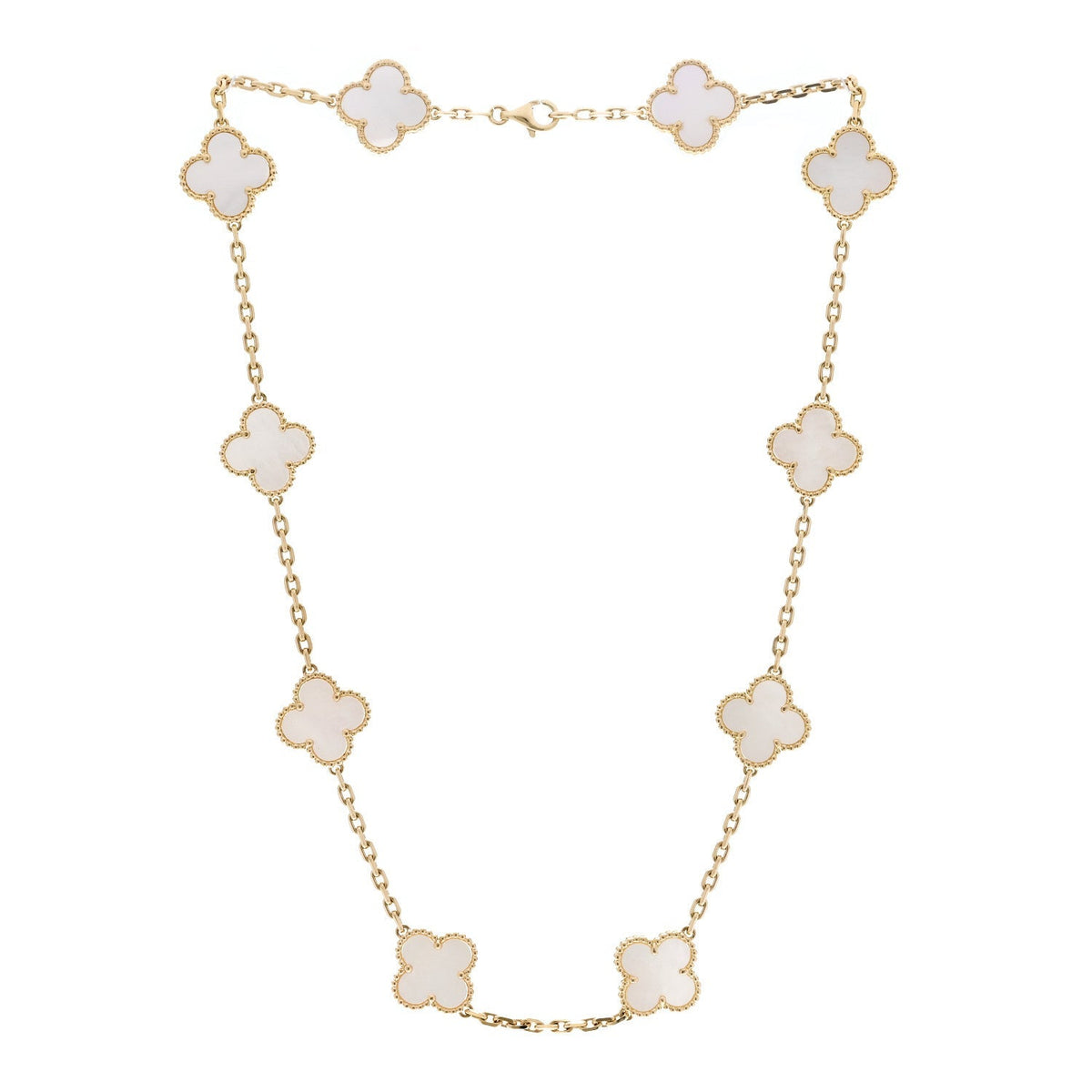 Van Cleef & Arpels 18K Yellow Gold Mother of Pearl 10 Motifs Vintage Alhambra Necklace