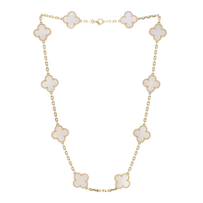 Van Cleef & Arpels 18K Yellow Gold Mother of Pearl 10 Motifs Vintage Alhambra Necklace