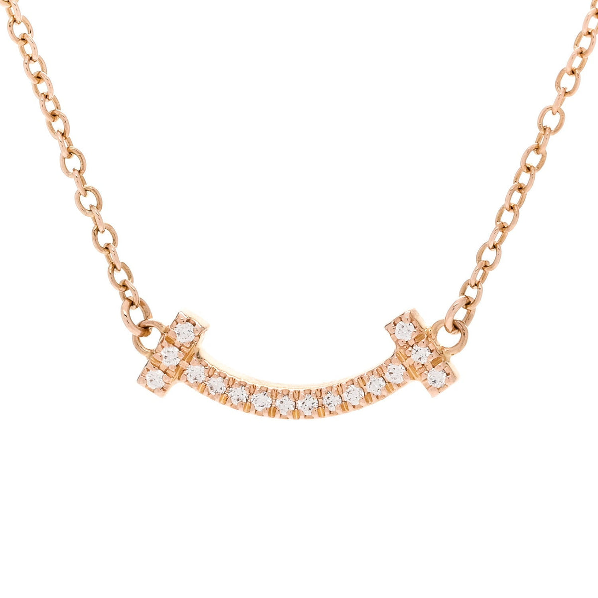 Tiffany 18K Rose Gold Diamond Mini T Smile Pendant Necklace