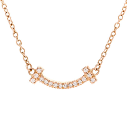 Tiffany 18K Rose Gold Diamond Mini T Smile Pendant Necklace