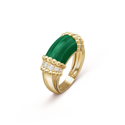 18K Yellow Gold Diamond Malachite VCA Perlée Couleurs Ring