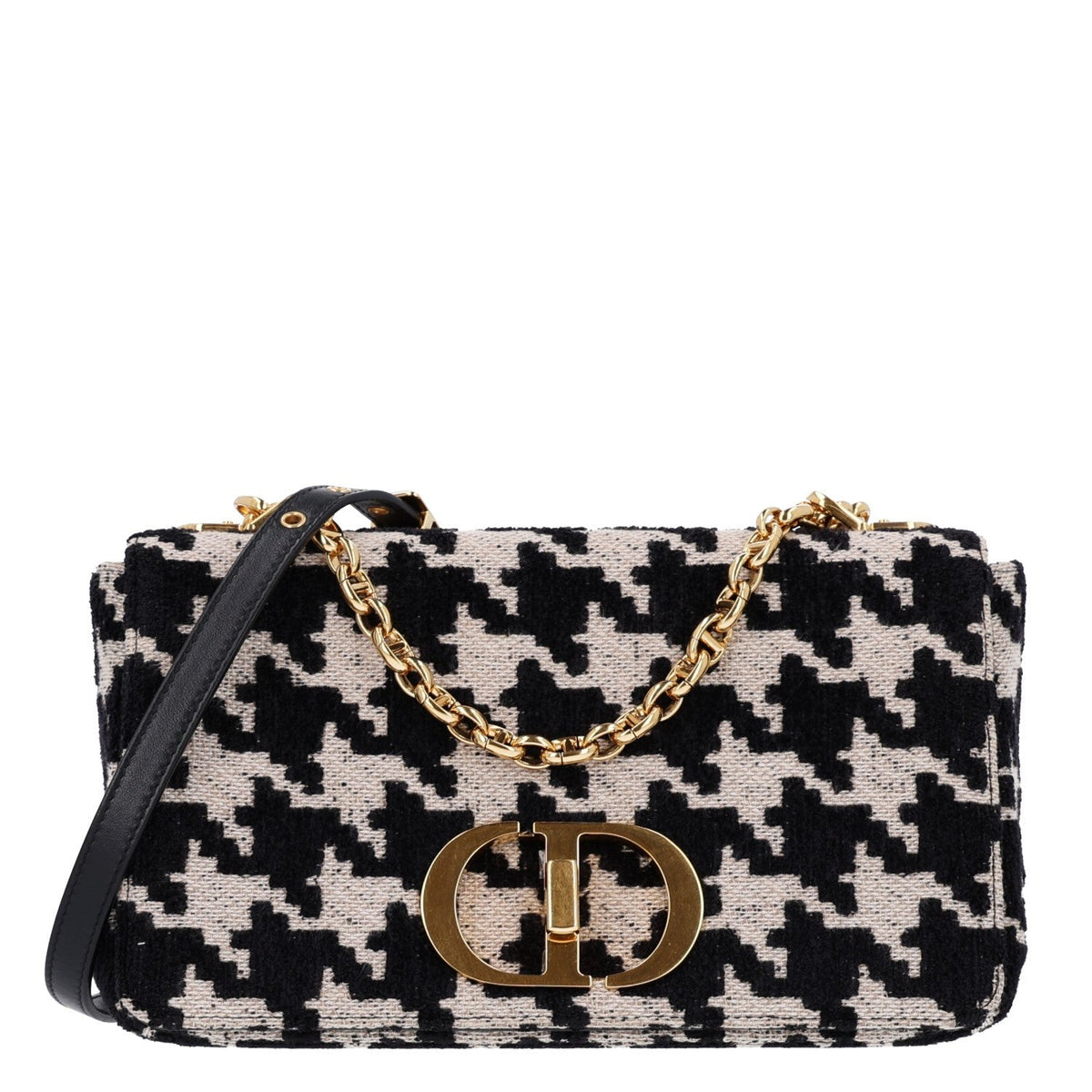 Christian Dior Canvas Macro Houndstooth Medium Caro Bag Black White