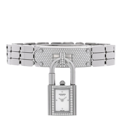 Hermes Stainless Steel Diamond Pave 16mm Kelly Watch 1937817