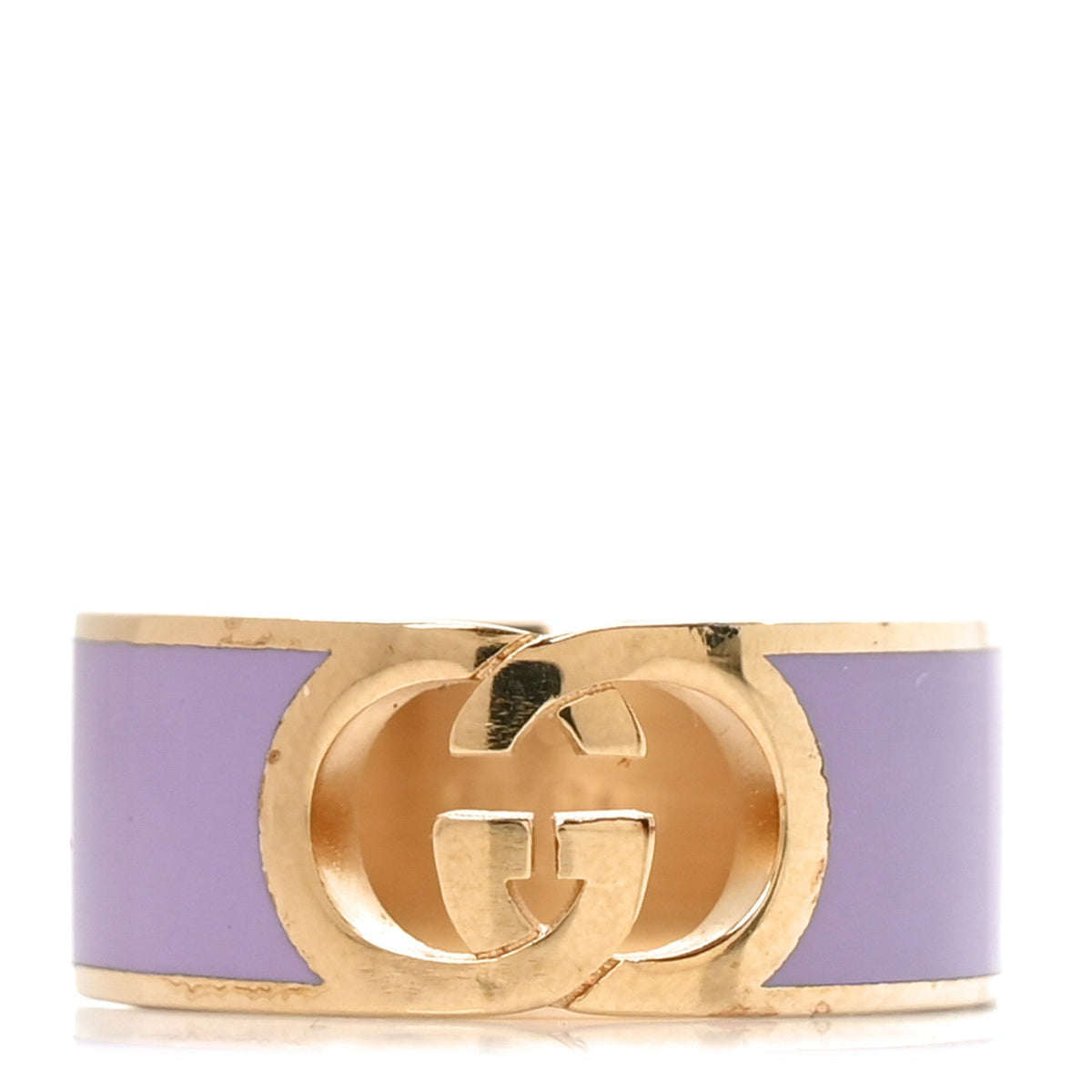 Gucci Metal Enamel Interlocking G Ring Gold Purple L