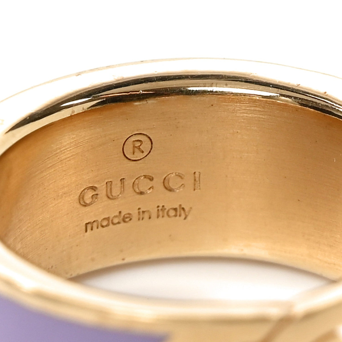 Gucci Metal Enamel Interlocking G Ring Gold Purple L