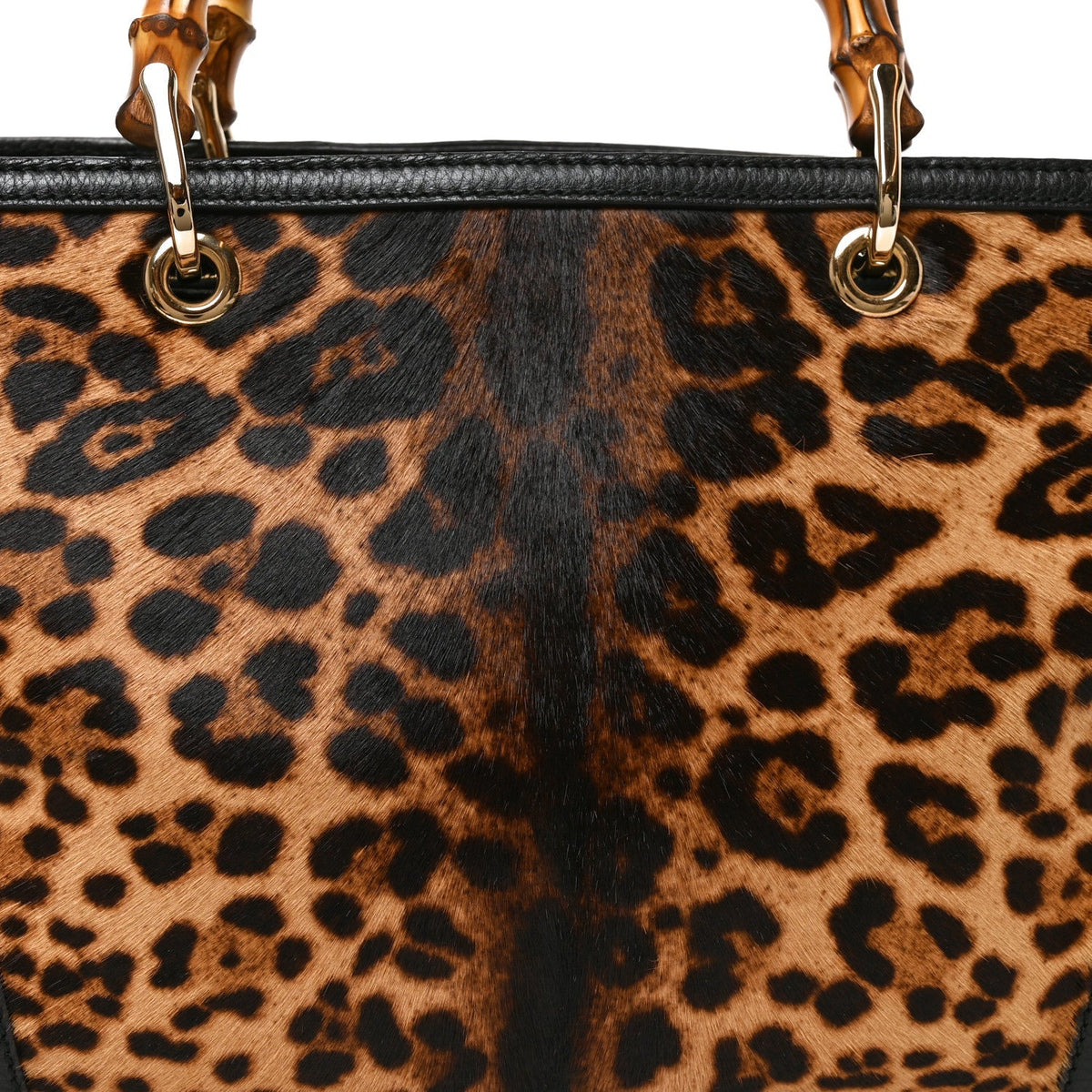 Gucci Pony Hair Cheetah Print Medium Bamboo Shopper Tote Bag