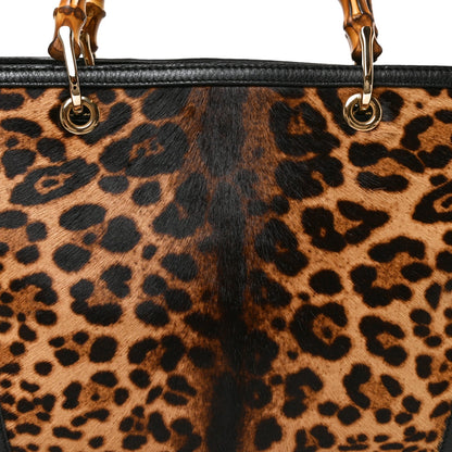 Gucci Pony Hair Cheetah Print Medium Bamboo Shopper Tote Bag