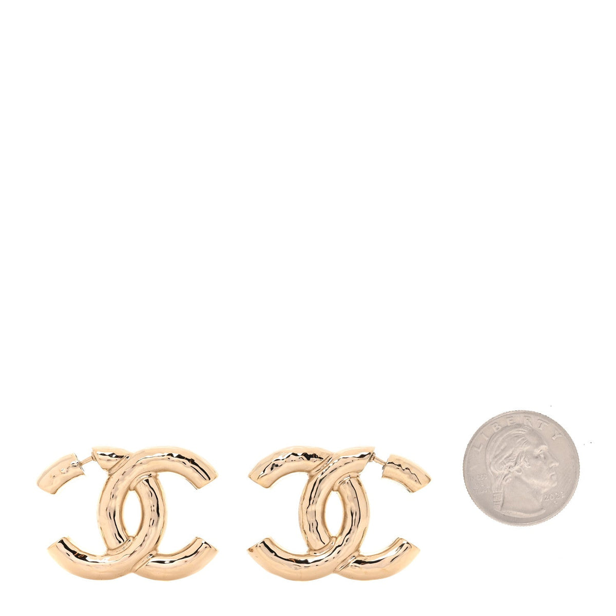 Metal Large CC Earrings Light Gold