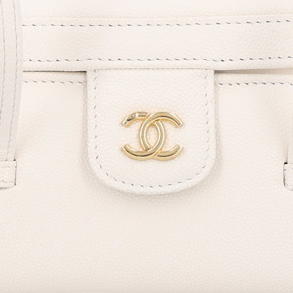 Chanel Shiny Caviar Preppy Coco Long Vanity With Strap White