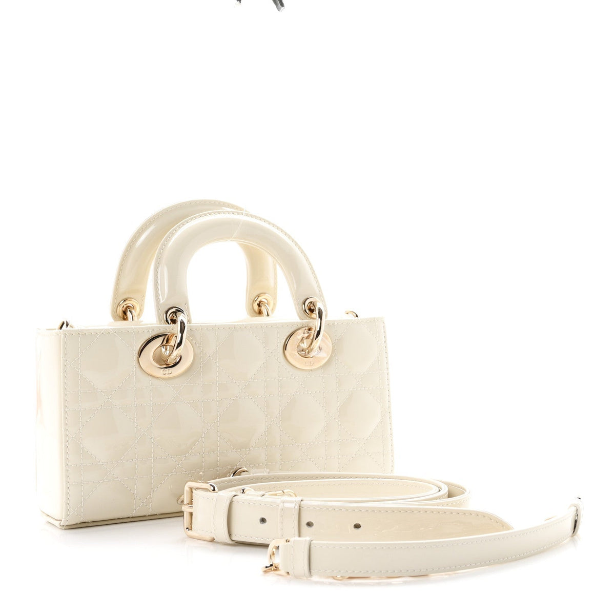 Christian Dior Patent Cannage Small Lady D-Joy White