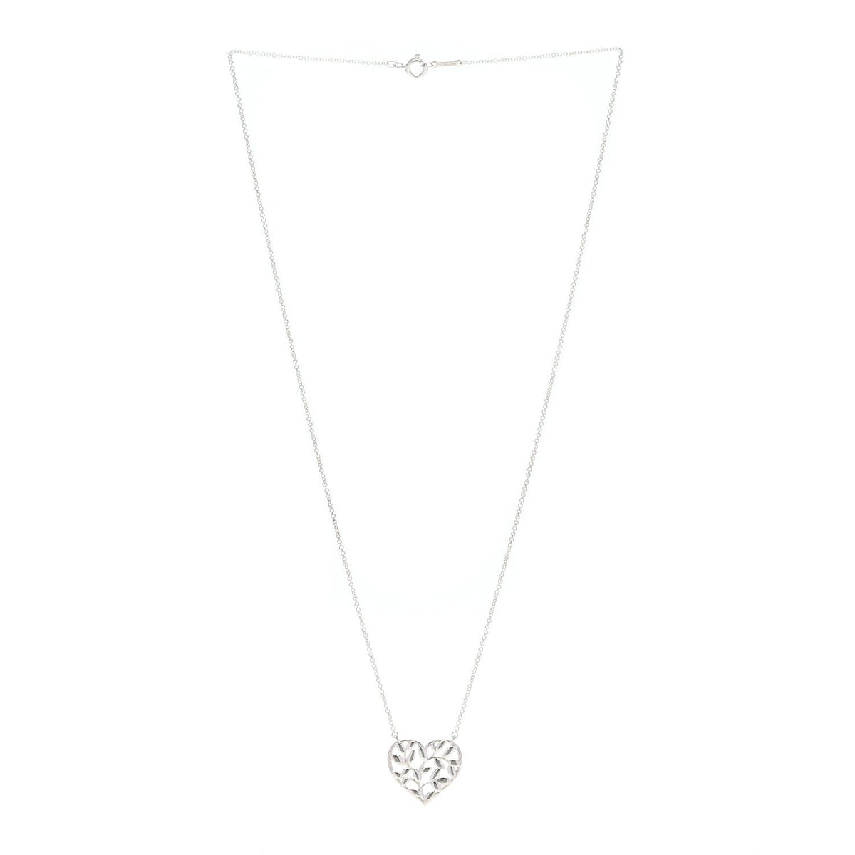 Tiffany Sterling Silver Paloma Picasso Olive Leaf Heart Pendant Necklace