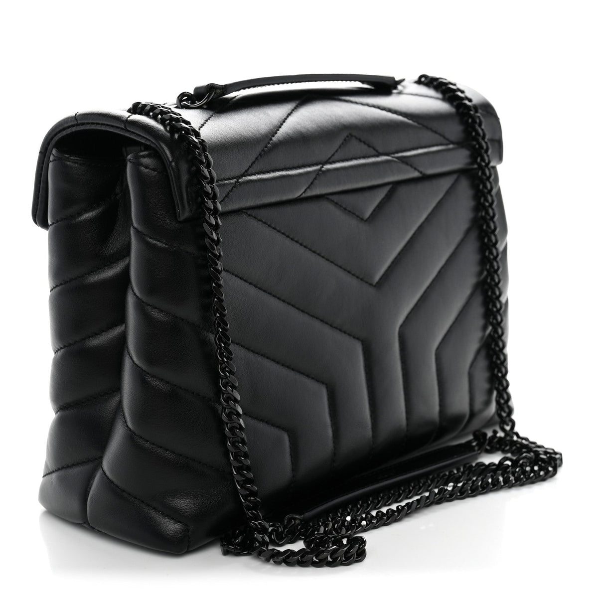 Saint Laurent Calfskin Y Quilted Monogram Small Loulou Chain Satchel Black