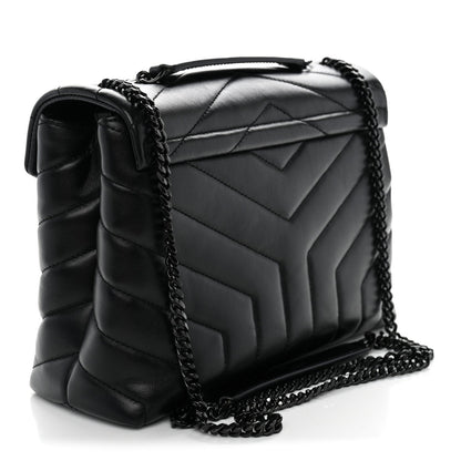 Saint Laurent Calfskin Y Quilted Monogram Small Loulou Chain Satchel Black