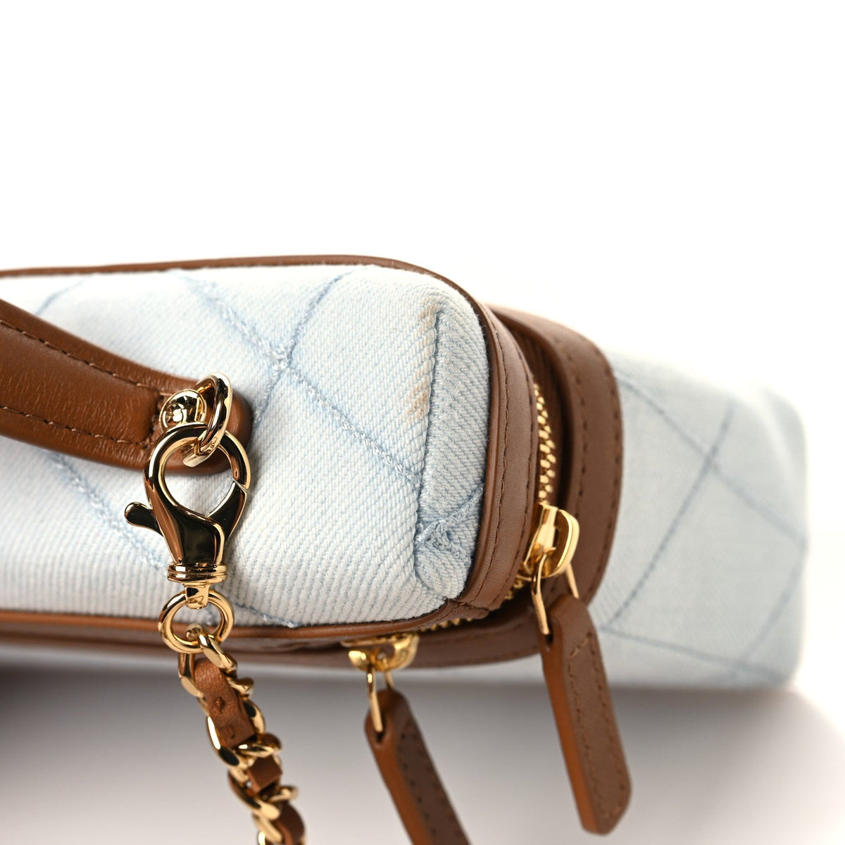 Chanel Washed Denim Calfskin Quilted Slim Vanity Case Blue Brown