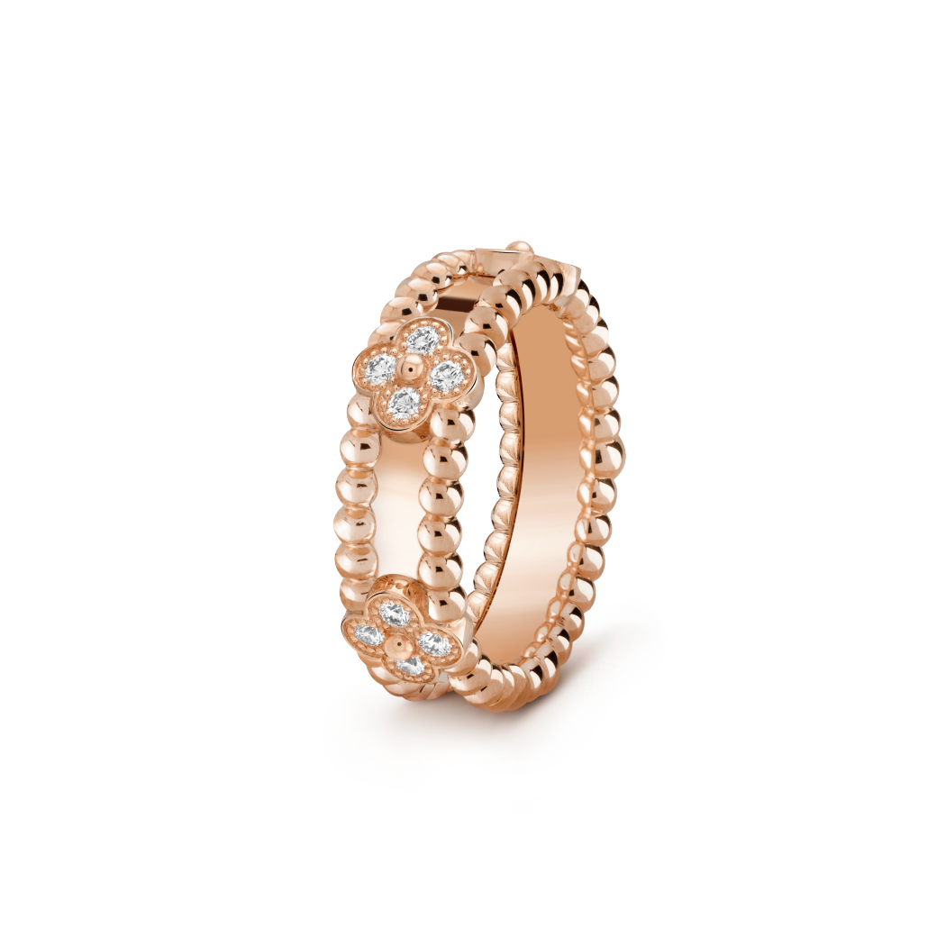 18K Gold Diamond VCA Perlée Sweet Clovers Ring