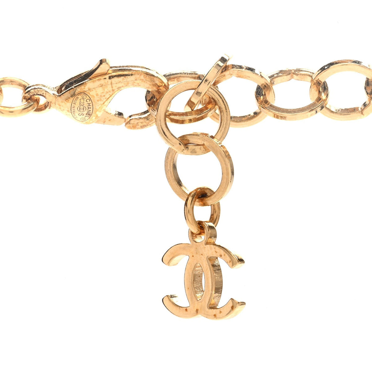 Chanel Metal Enamel Quilted CC Chain Pendant Necklace Gold Pink