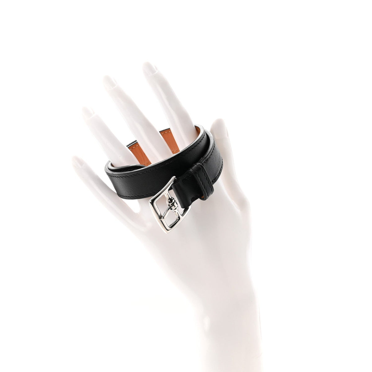 Hermes Chamonix Leather Etriviere Double Tour Bracelet S Black