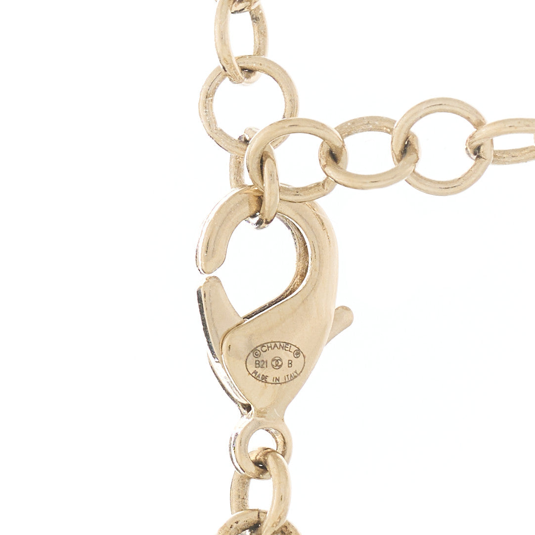 Chanel Metal Lambskin CC Chain Necklace Gold Black