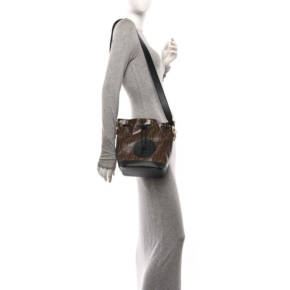 Fendi Glazed Fabric Vitello Mon Tresor Grande Mogano Panna Black