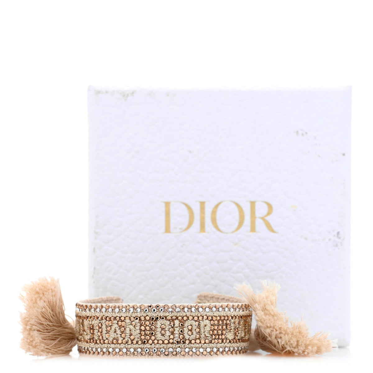 Christian Dior Woven Cotton Crystal Embroidered J'Adior Bracelet Gold