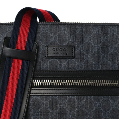 Gucci GG Supreme Calfskin Web Flat Messenger Bag Black Grey
