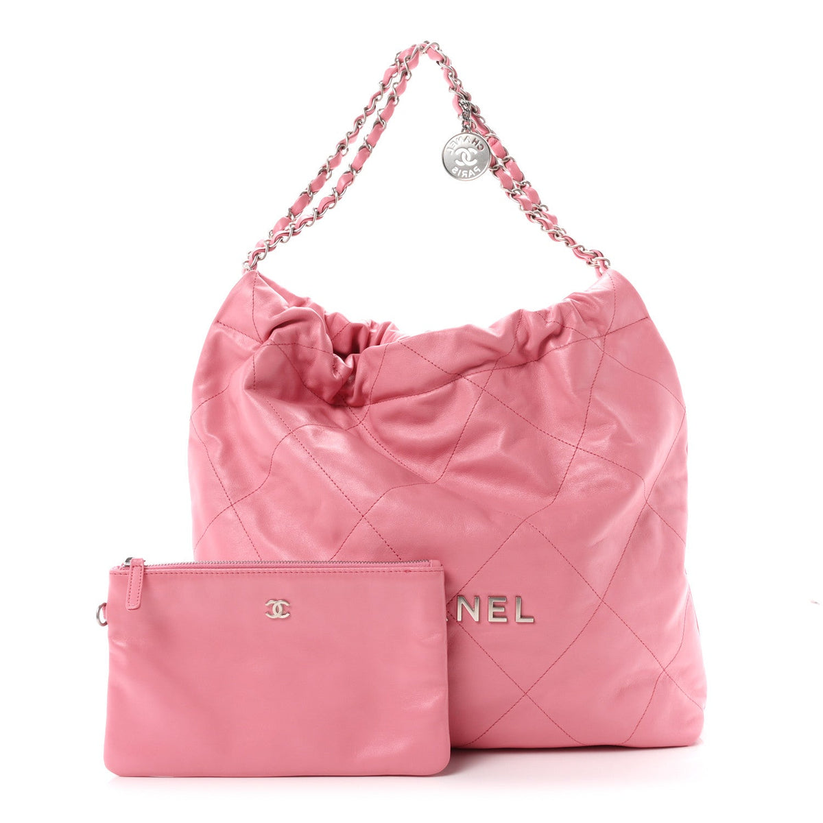 Chanel Shiny Calfskin Quilted Chanel 22 Bag Pink