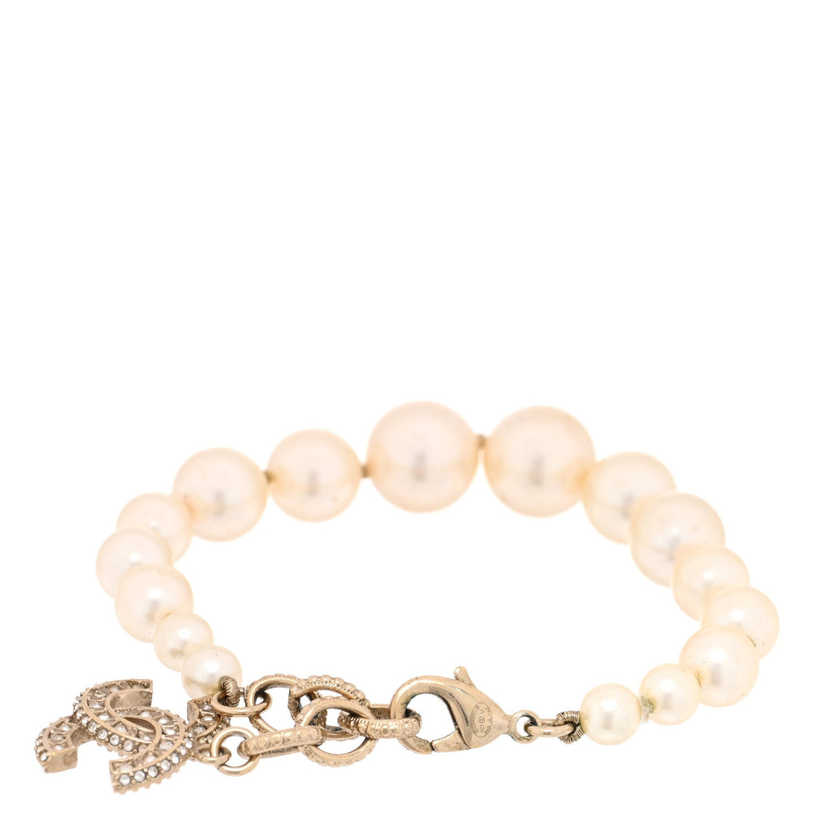 Chanel Graduated Pearl Crystal CC Bracelet Gold
