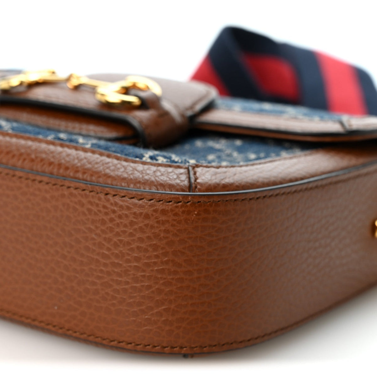 Gucci Denim Calfskin Mini Horsebit 1955 Shoulder Bag Blue Tea Cuir