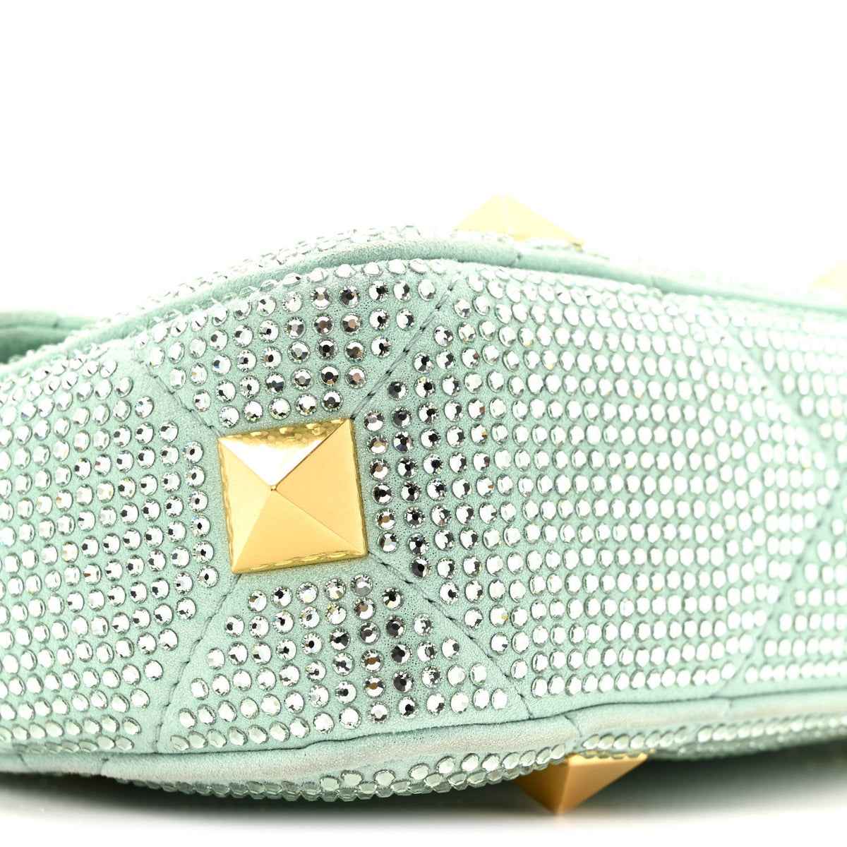 Valentino Garavani Crystal Suede Small Roman Stud Shoulder Bag Green