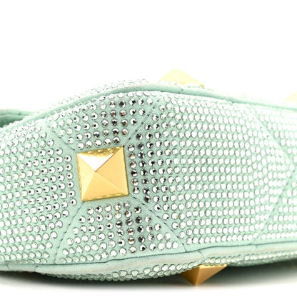Valentino Garavani Crystal Suede Small Roman Stud Shoulder Bag Green