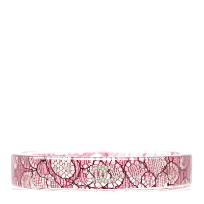 Chanel Resin Lace Crystal CC Bangle Transparent Pink