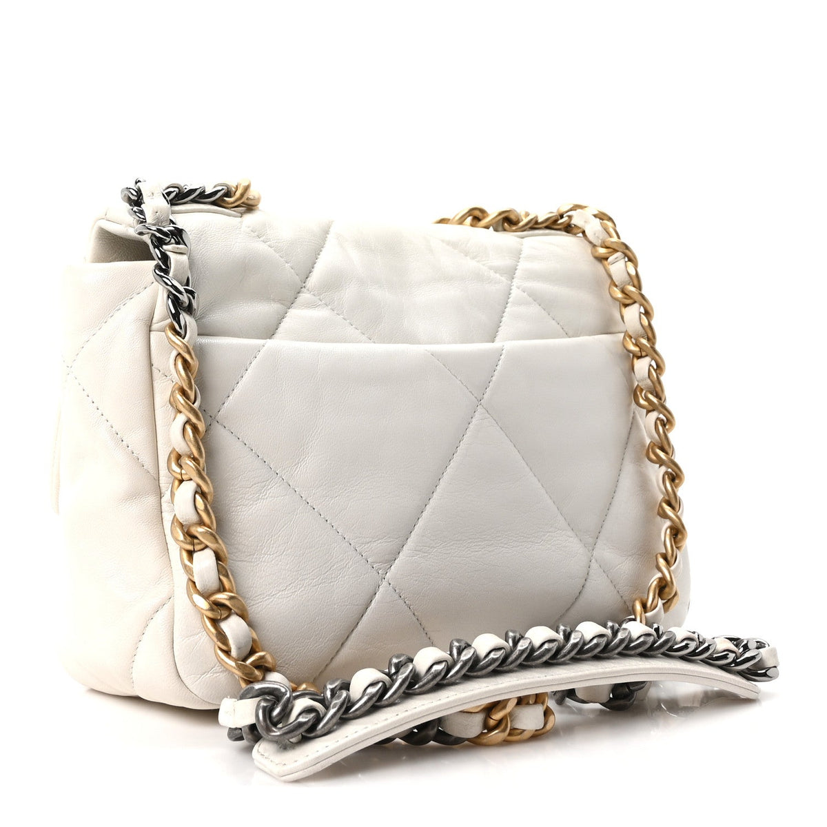 Chanel Goatskin Quilted Medium 19 Flap Bag White