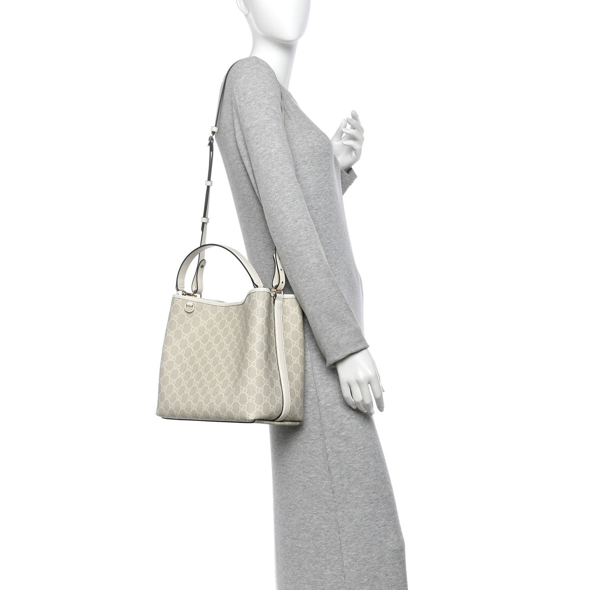 Gucci GG Supreme Monogram Medium Emblem Bucket Bag Beige White