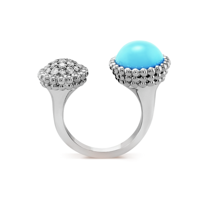 18K White Gold Turquoise VCA Perlée Couleurs Between the Finger Ring