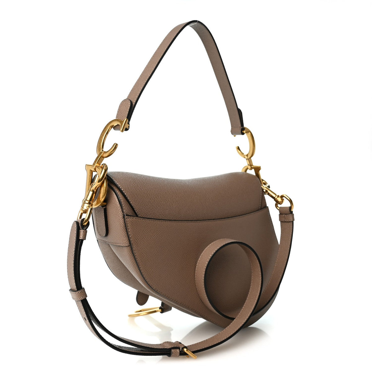 Christian Dior Grained Calfskin Saddle Bag Warm Taupe