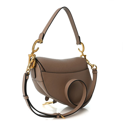 Christian Dior Grained Calfskin Saddle Bag Warm Taupe