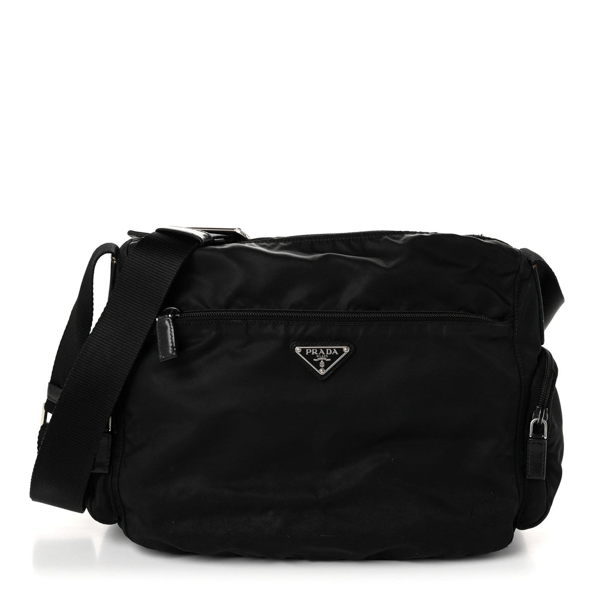Prada Re-Nylon Vela Saffiano Pocket Double Zip Shoulder Bag Black