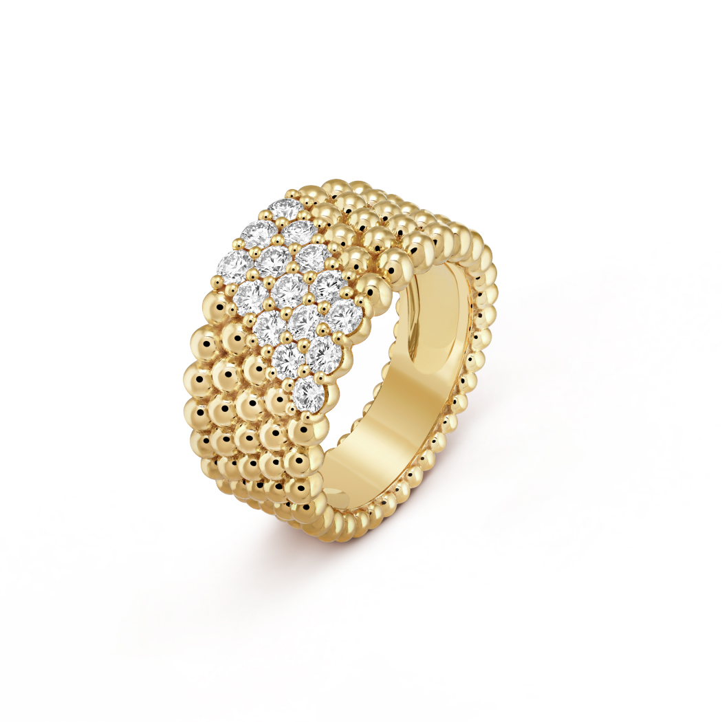 18K Gold Diamonds VCA Perlée Couleurs 5 Rows Ring