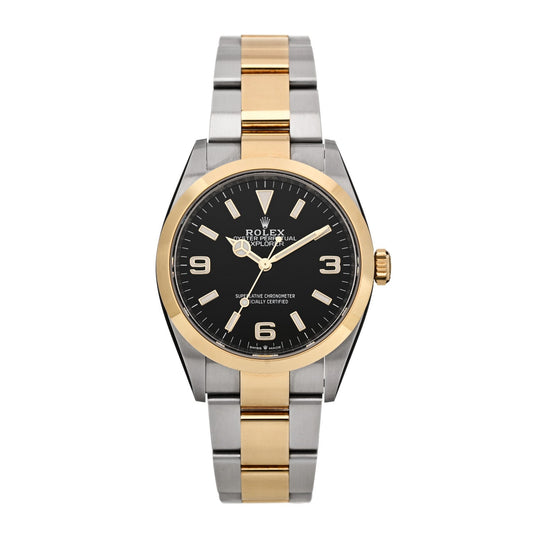 Rolex Stainless Steel 18K Yellow Gold 36mm Oyster Perpetual Explorer Watch Black 124273