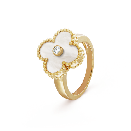 18K Gold Diamond Mother of Pearl VCA Vintage Alhambra Ring