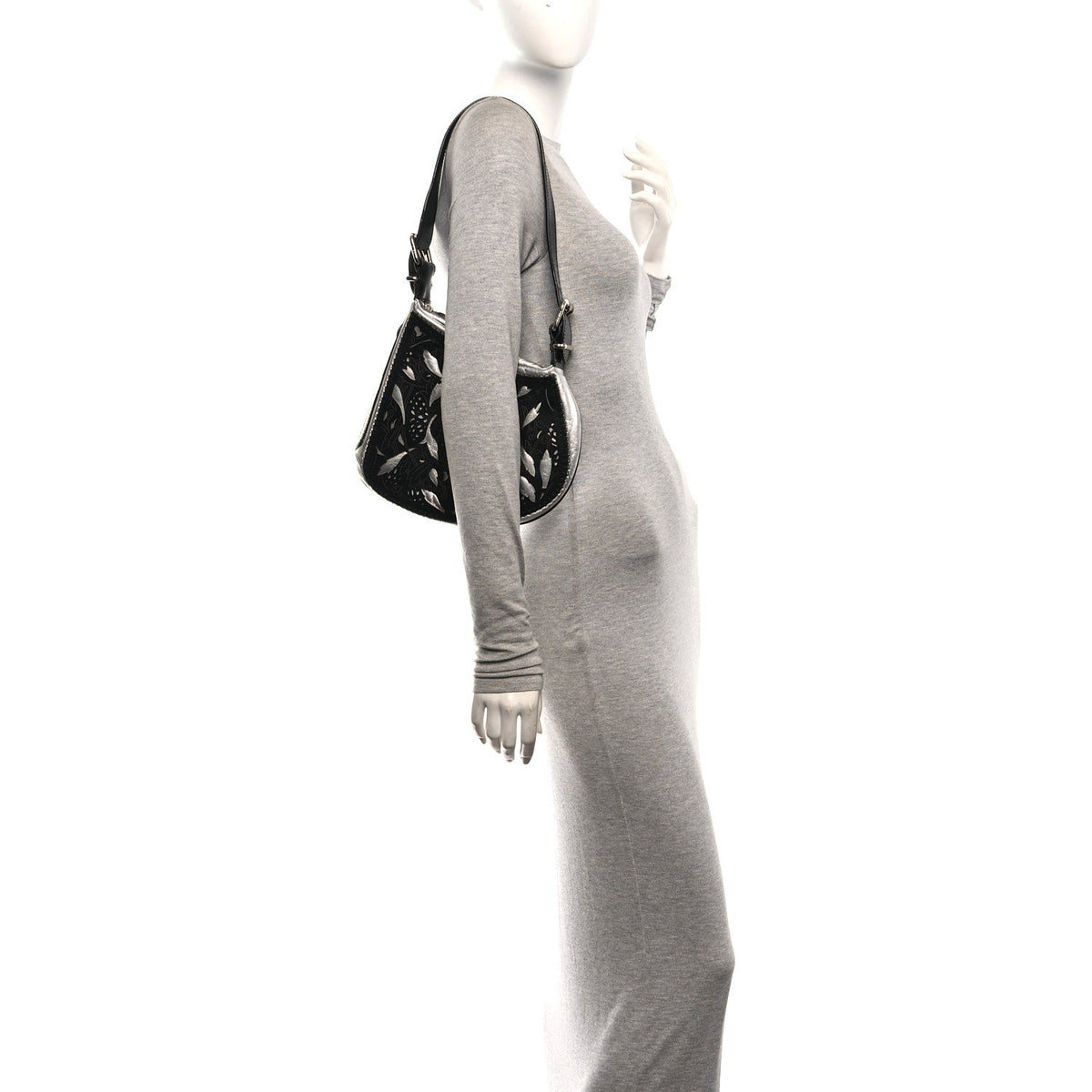 Fendi Calfskin Metal Small Oyster Shoulder Bag Black