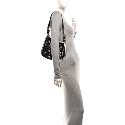 Fendi Calfskin Metal Small Oyster Shoulder Bag Black