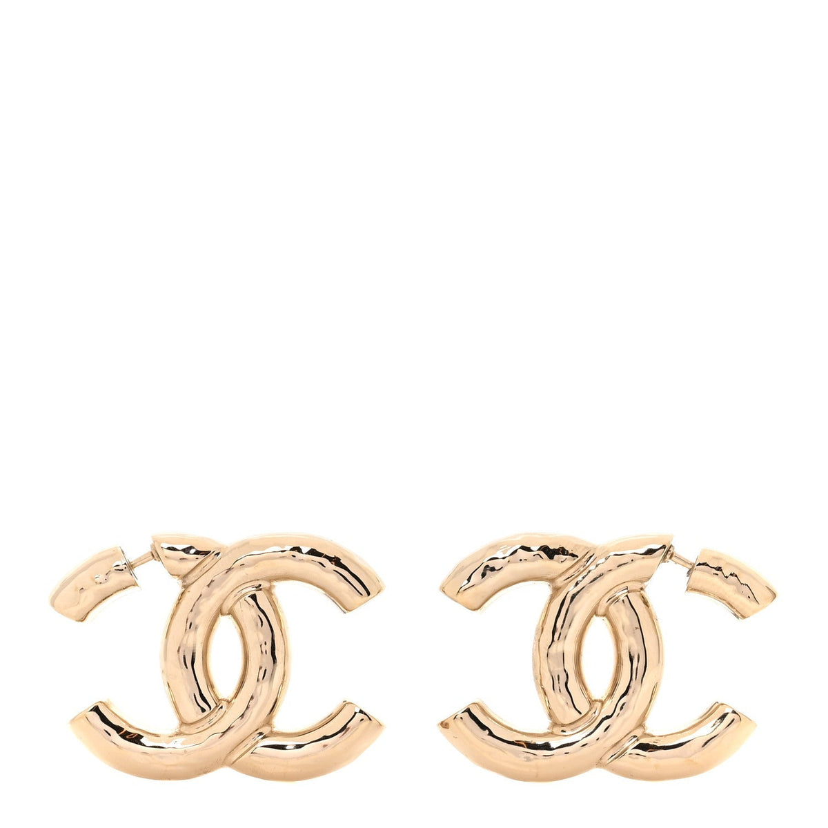 Chanel Metal Large CC Earrings Light Gold