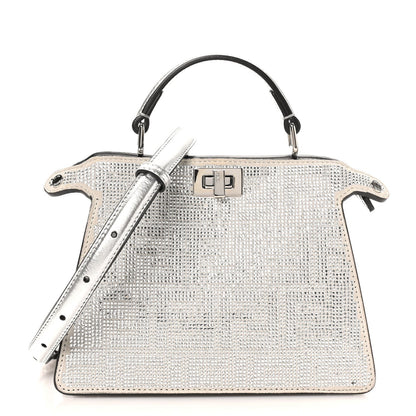 Fendi Crystal Vitello Laminato Petite Peekaboo I SEE U Satchel Argento
