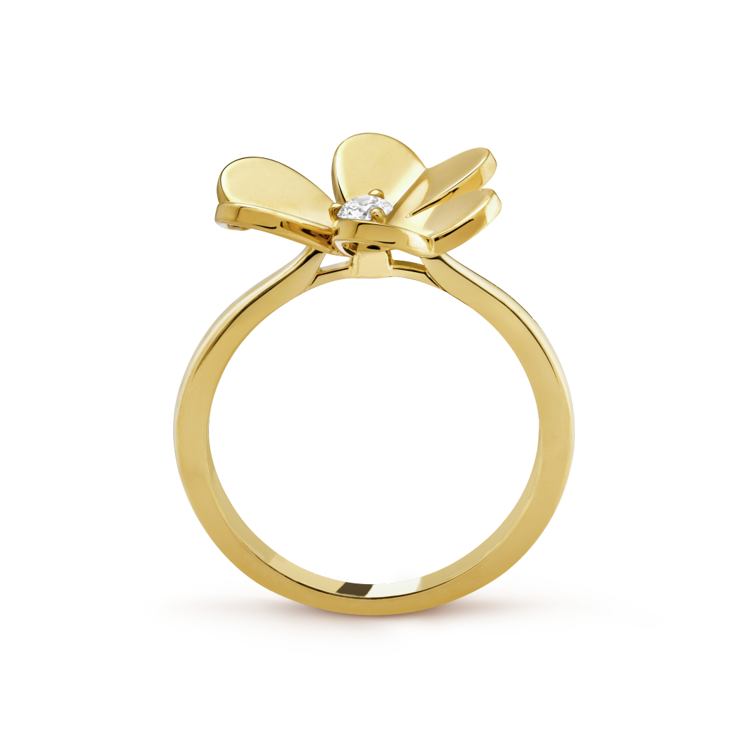 18K Yellow Gold Diamond VCA Frivole 1 Flower Ring Small Model