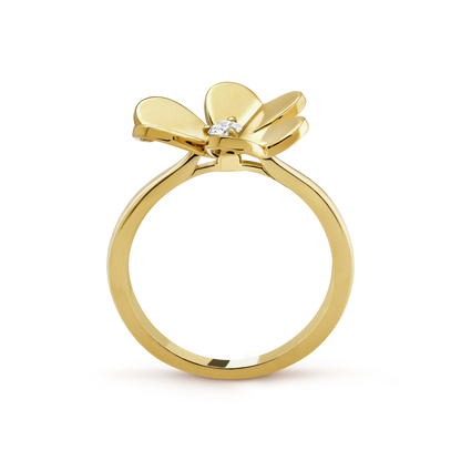 18K Yellow Gold Diamond VCA Frivole 1 Flower Ring Small Model