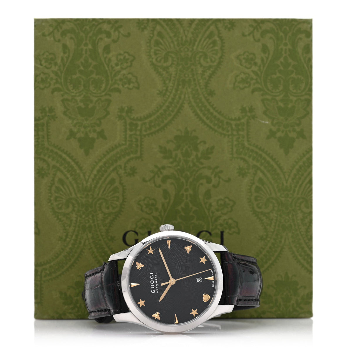 Gucci Stainless Steel Alligator 38mm G-Timeless Charm Watch Black