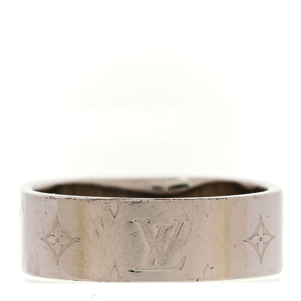 Louis Vuitton Brass Monogram Engraved Nanogram Ring S Palladium